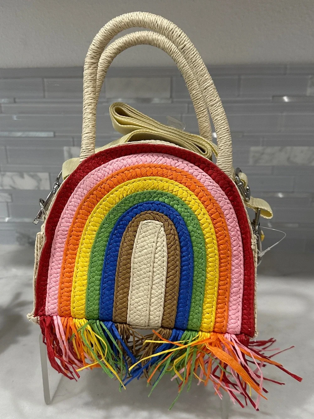 NWOT Rainbow Straw Crossbody Bag for Kids – Multicolor